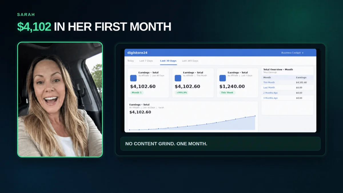 Sarah case study showing 4102 dollars in her first month