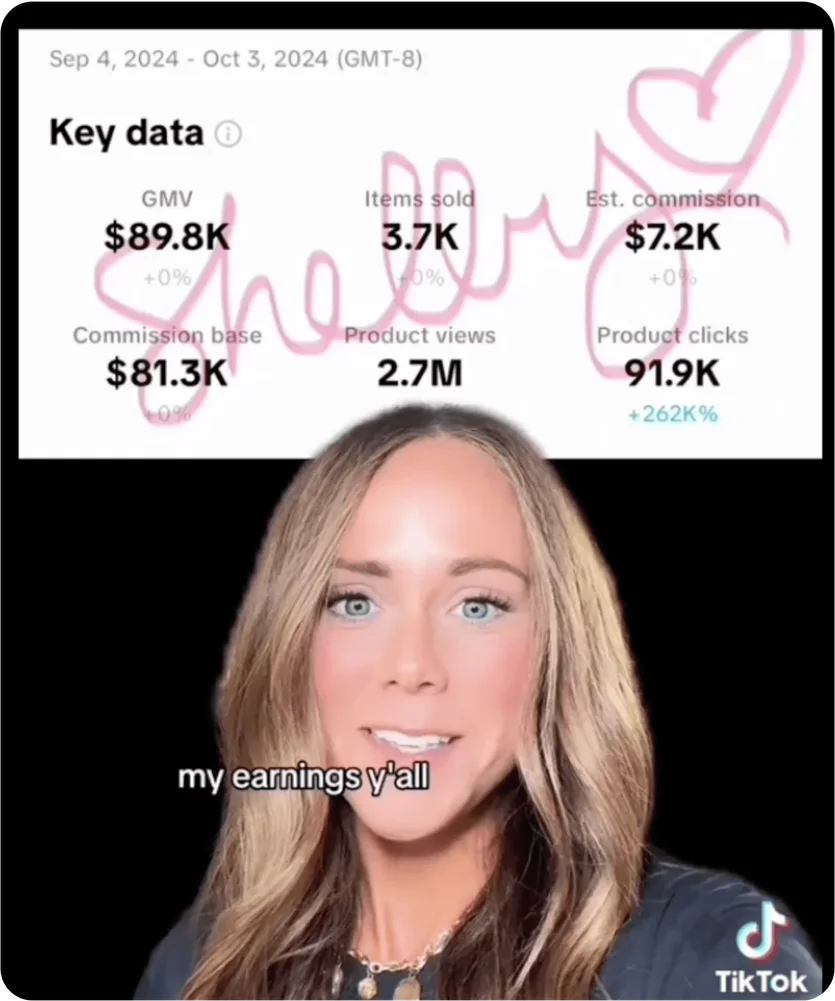 Shelly sharing her social commerce earnings result