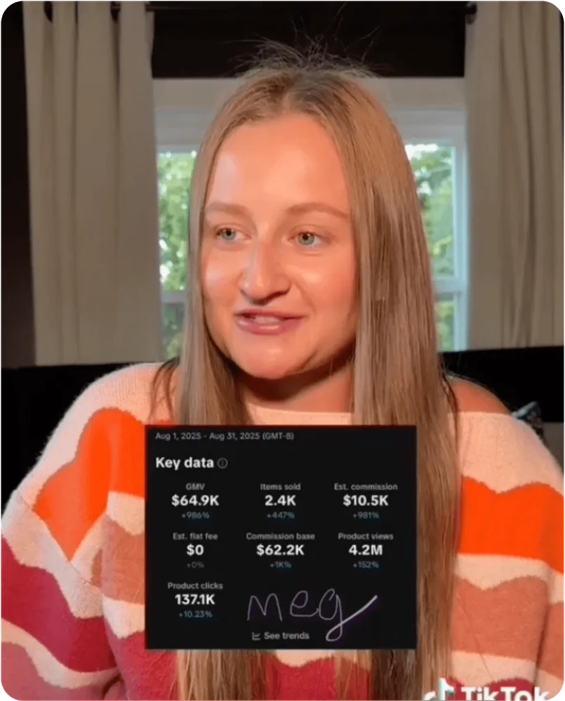 Meg sharing her social commerce earnings result