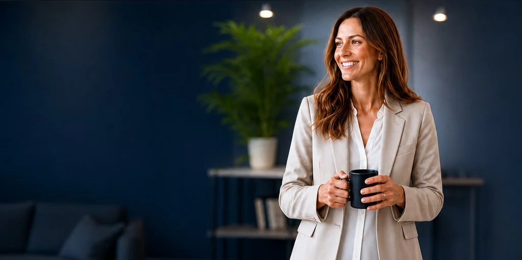 Business professional holding a coffee mug