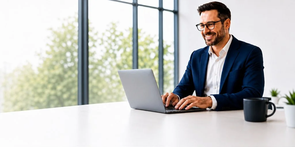 Business professional working on a laptop