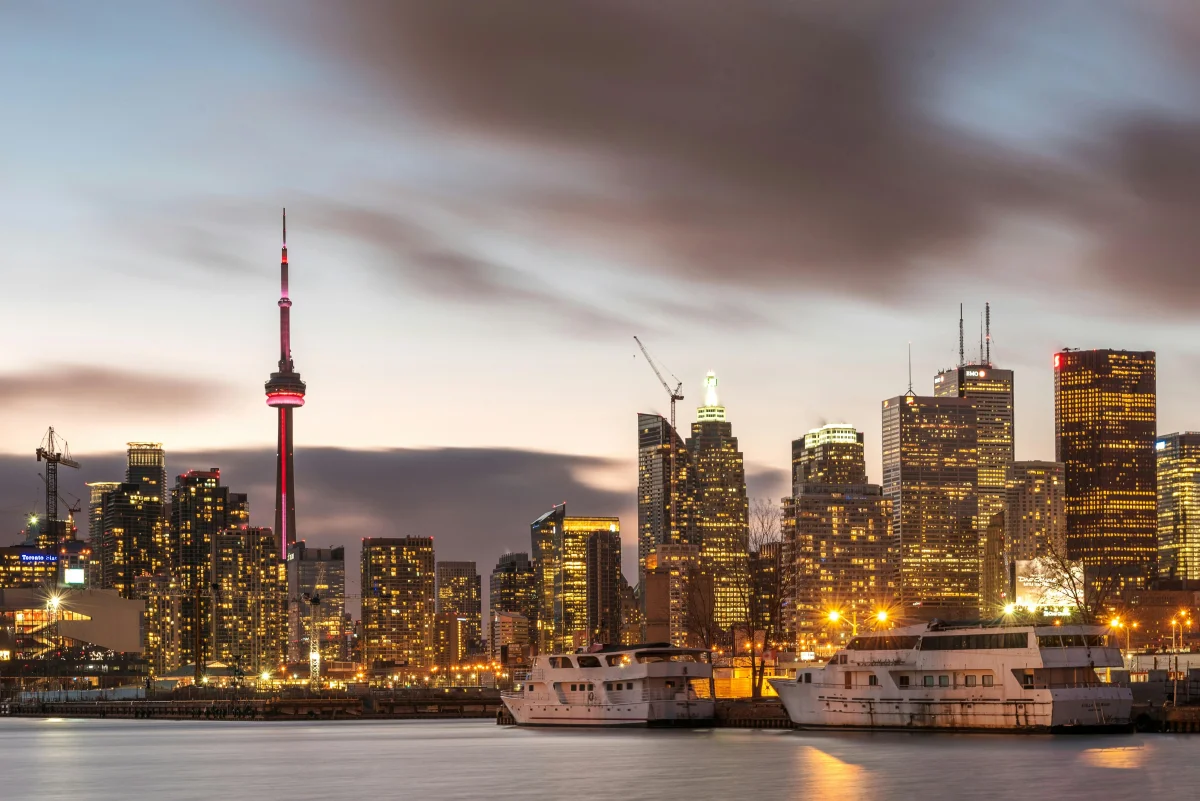 Toronto skyline and harbourfront at dusk