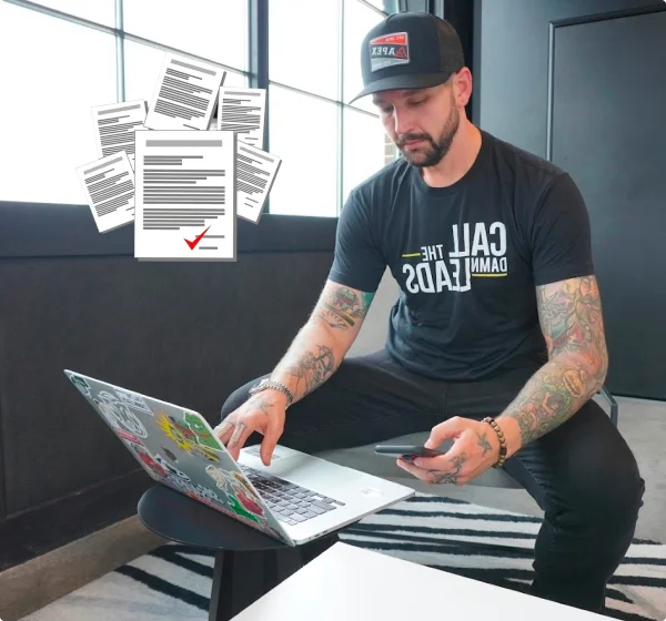 Drewbie Wilson working on a client's follow-up campaign