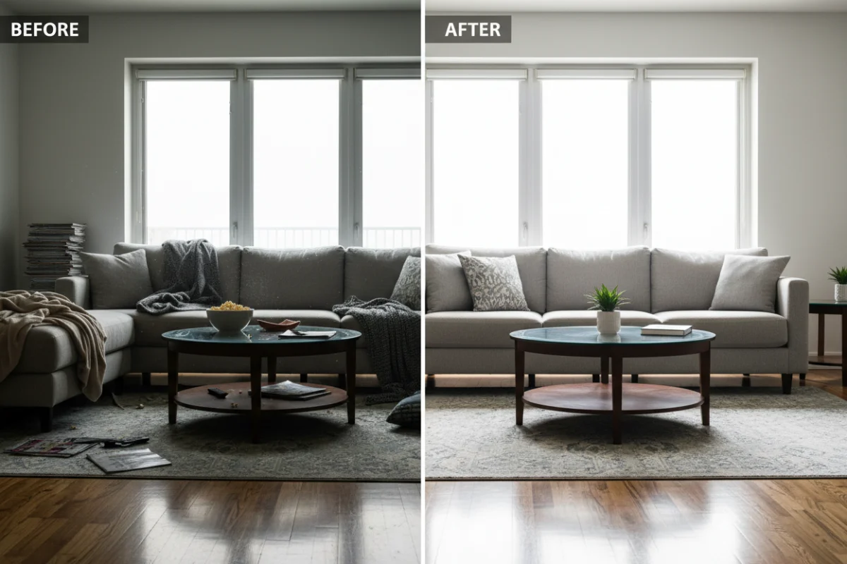 Spotless living room cleaned by Texas Nova Cleaning
