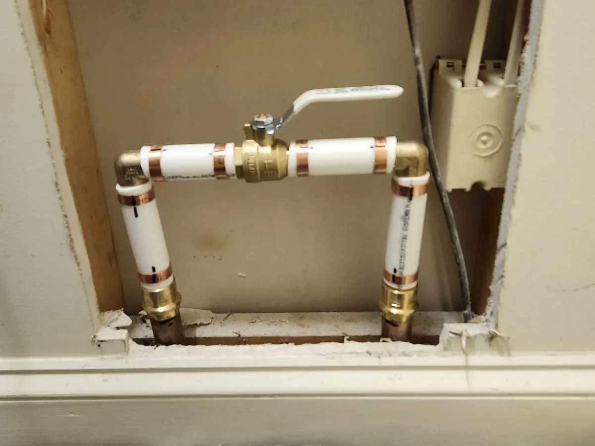 Copper repair with brass ball valve — Direct Service Plumbing, Charlotte NC