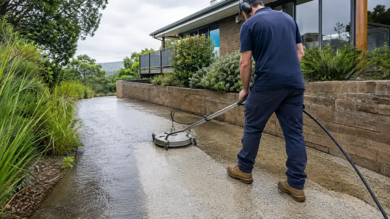 Professional pressure cleaning of a concrete surface in Wollongong NSW