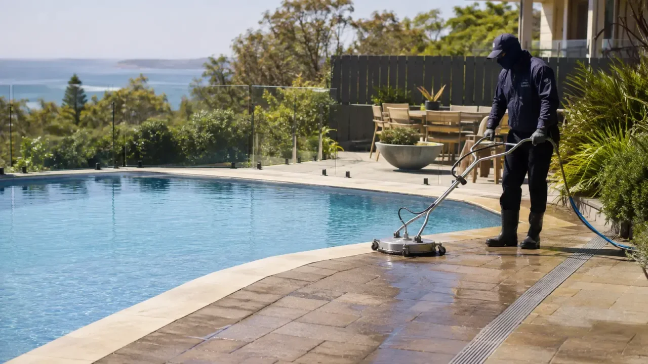 Paver cleaning and restoration showing clean and dirty contrast on outdoor pavers in the Illawarra NSW by ClearView Exterior Services