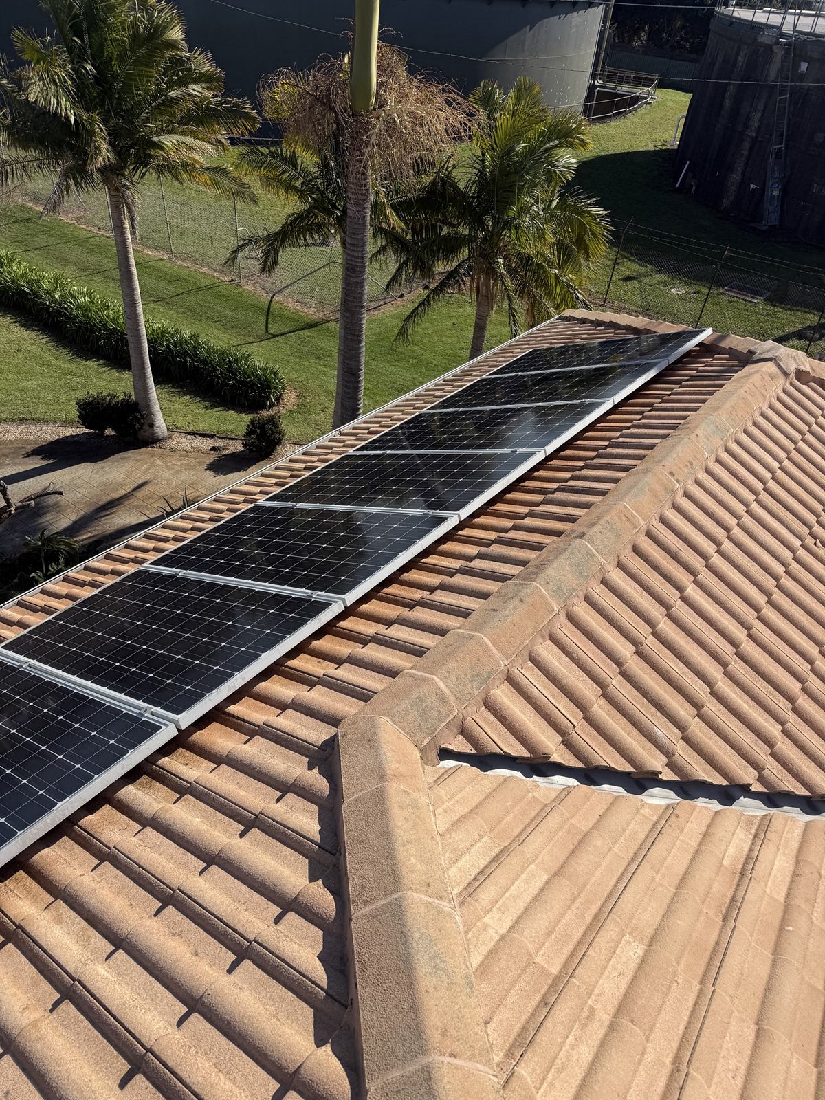 Solar panels after professional cleaning, showing a cleaner surface