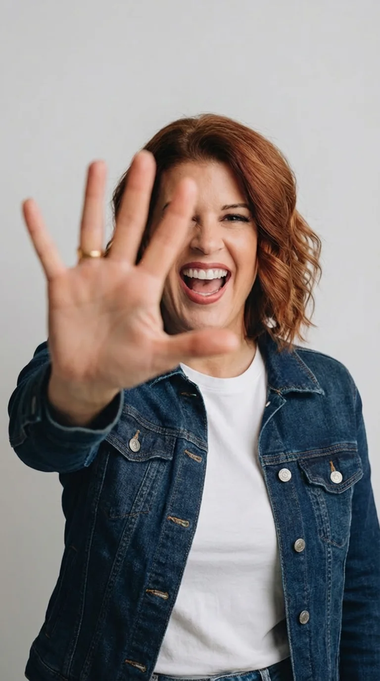 Laurel Beard laughing with her hand up