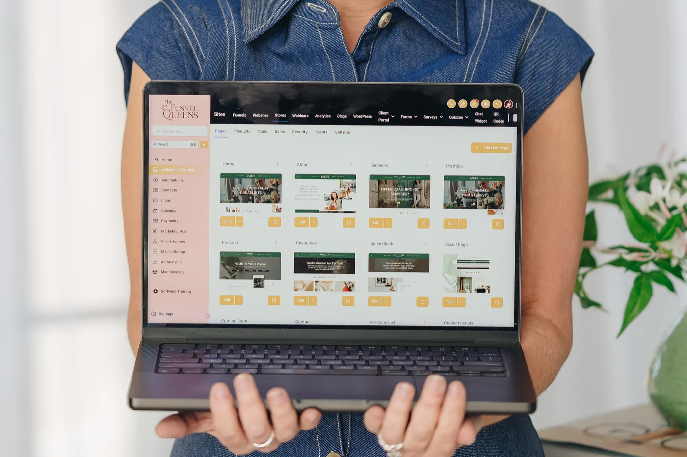 A laptop showing The Funnel Queens templates