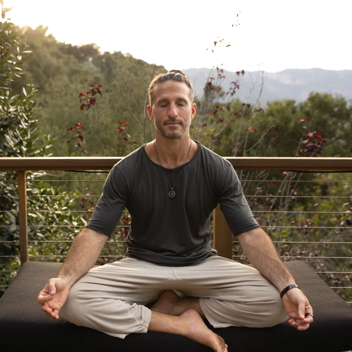 Salim Najjar meditating outdoors in morning light