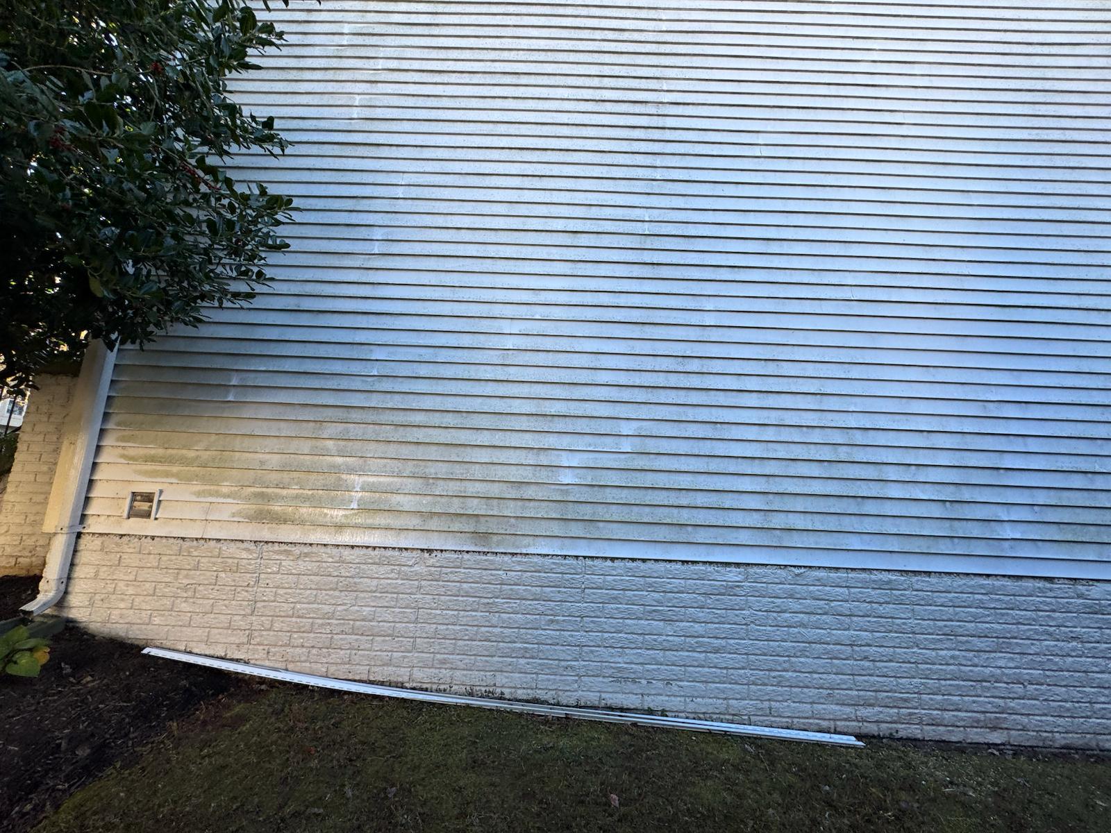 House siding after soft washing, bright and clean