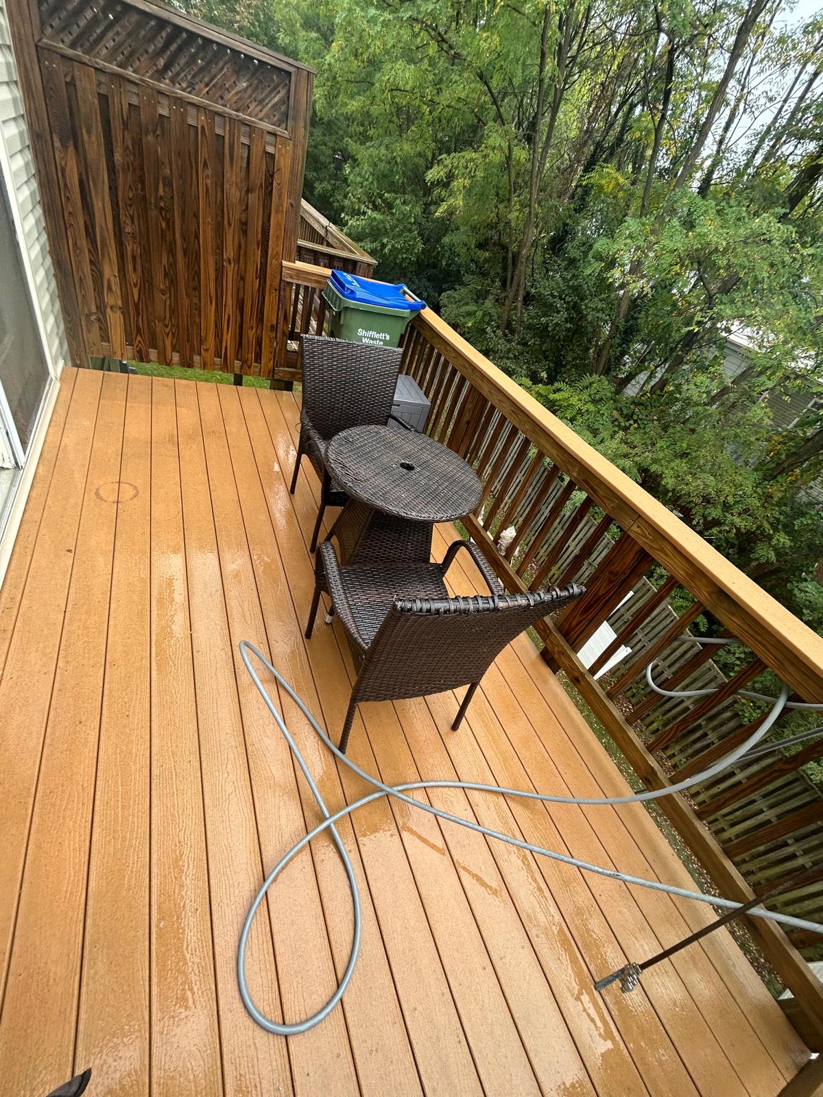 Wood deck after cleaning, restored and rich