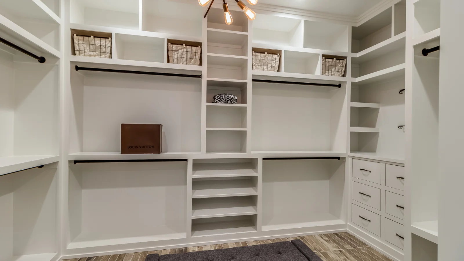 Custom built-in closet with shelving and organizers
