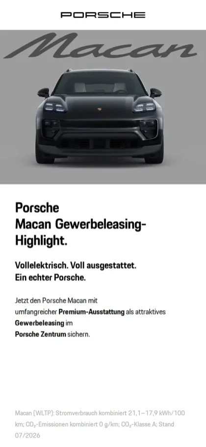 Ausschnitt eines Porsche Macan Gewerbeleasing-Funnels