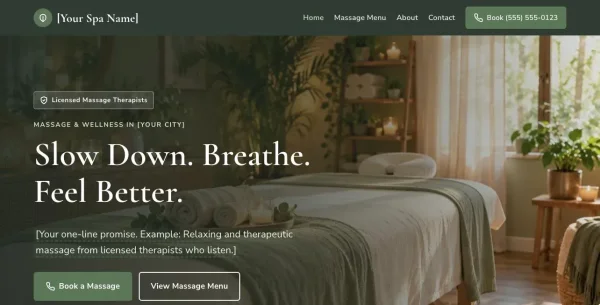 Sample massage spa website