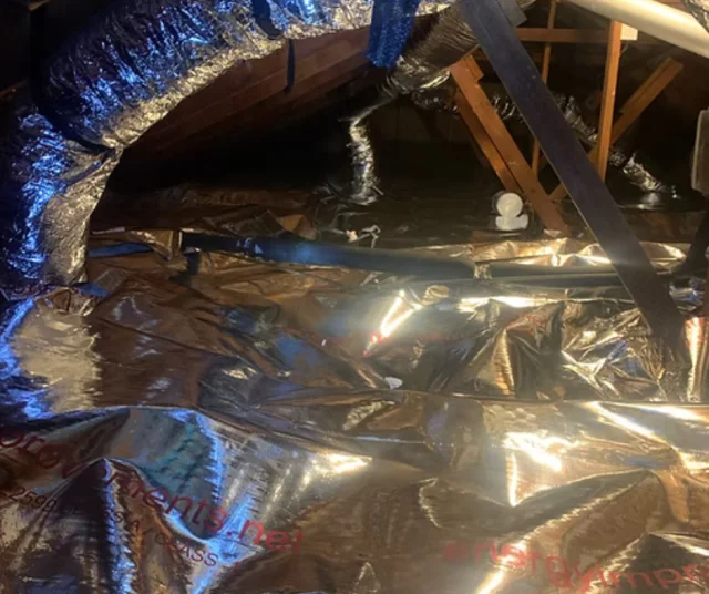 Radiant barrier foil installed in an attic
