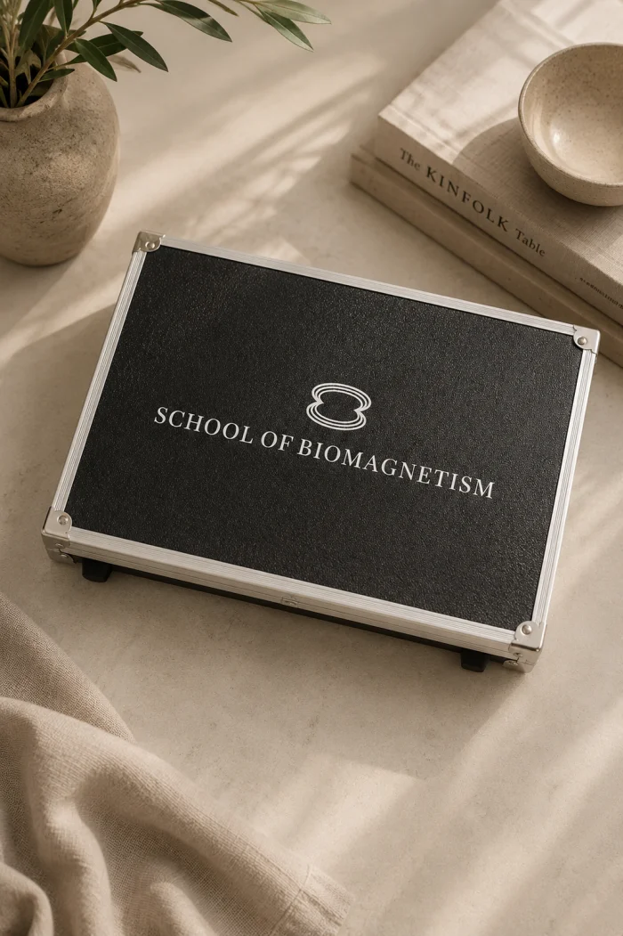 The branded School of Biomagnetism practitioner flight case