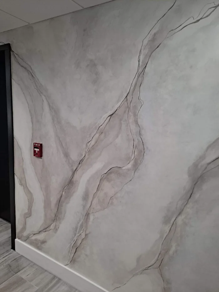 Close-up of Venetian plaster with soft marble veining