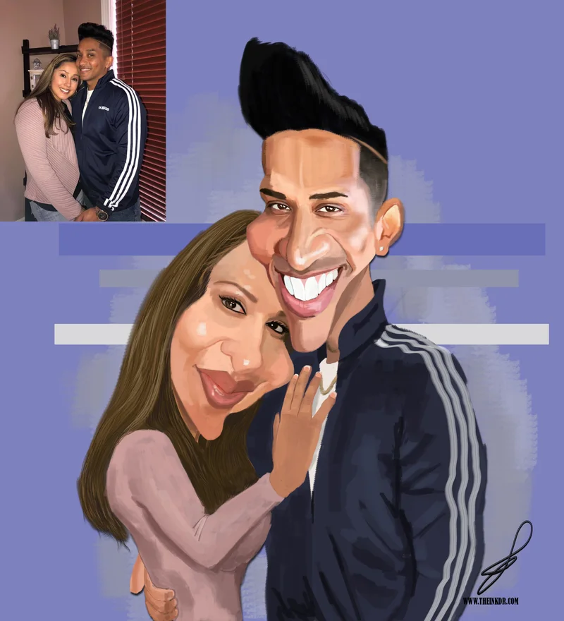 Custom couple caricature with original photo