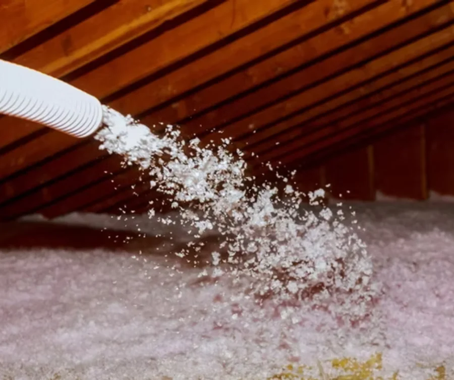 Attic Kings Insulation technician blowing insulation into an attic