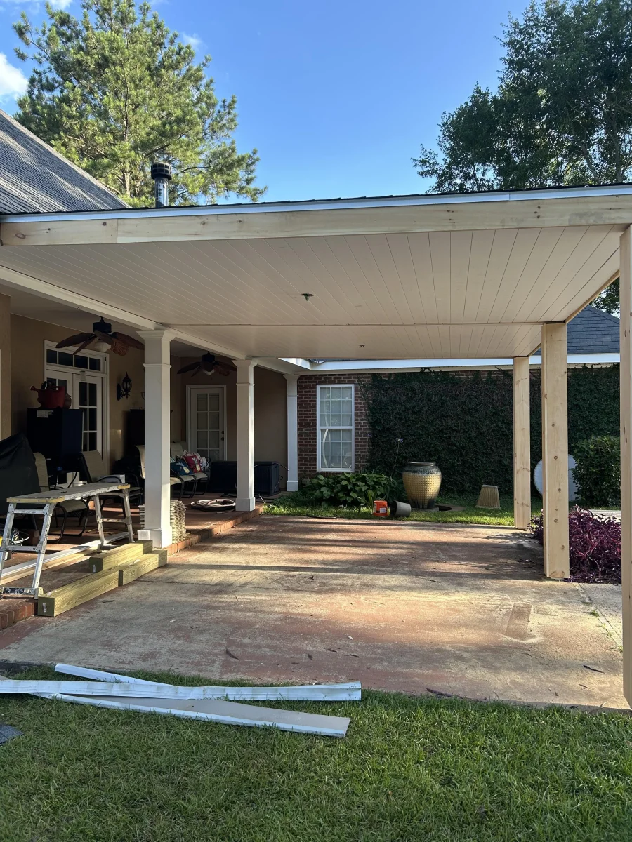 Covered patio and outdoor living addition under construction near Albany, GA