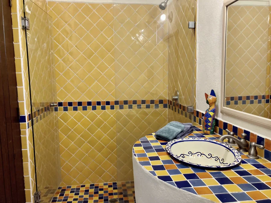 Bathroom at Casa Alba with hand-painted talavera tile