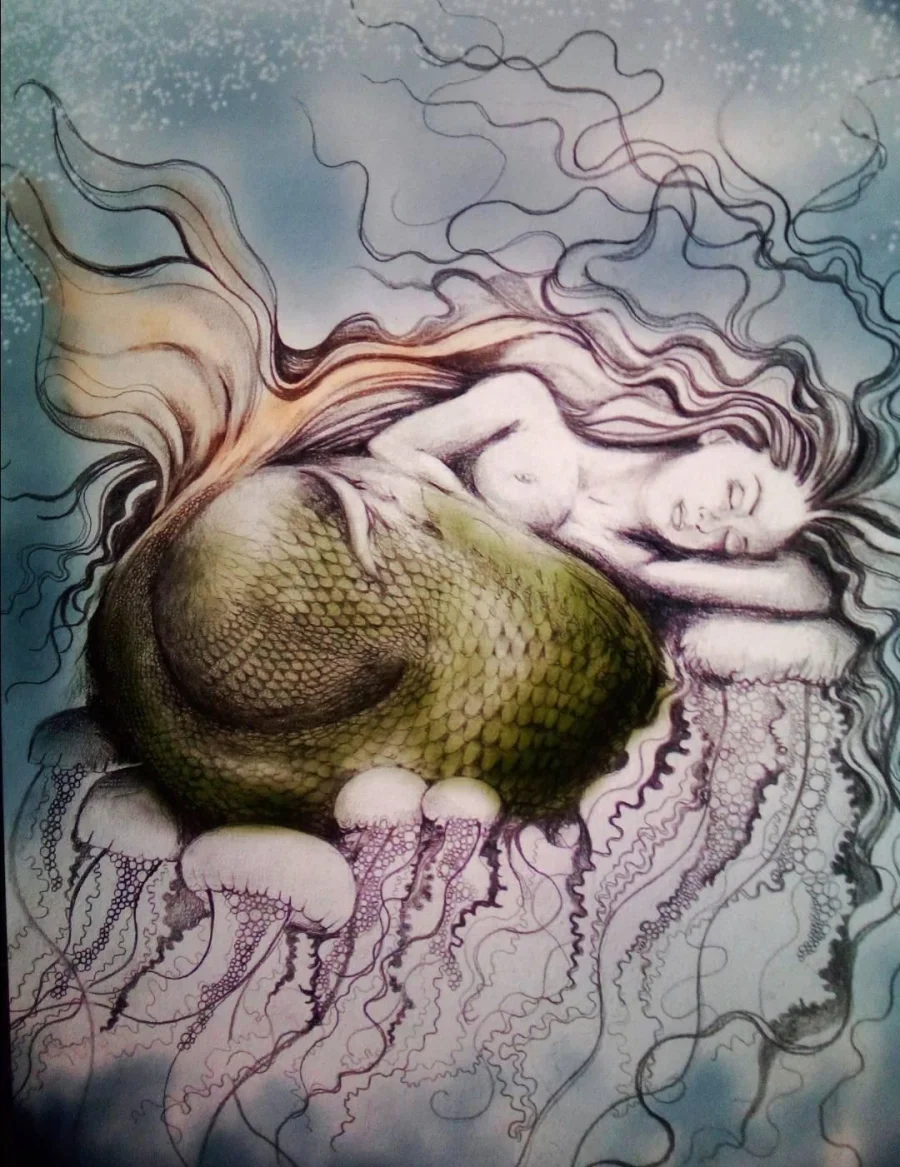 Hand-painted mermaid mural commission