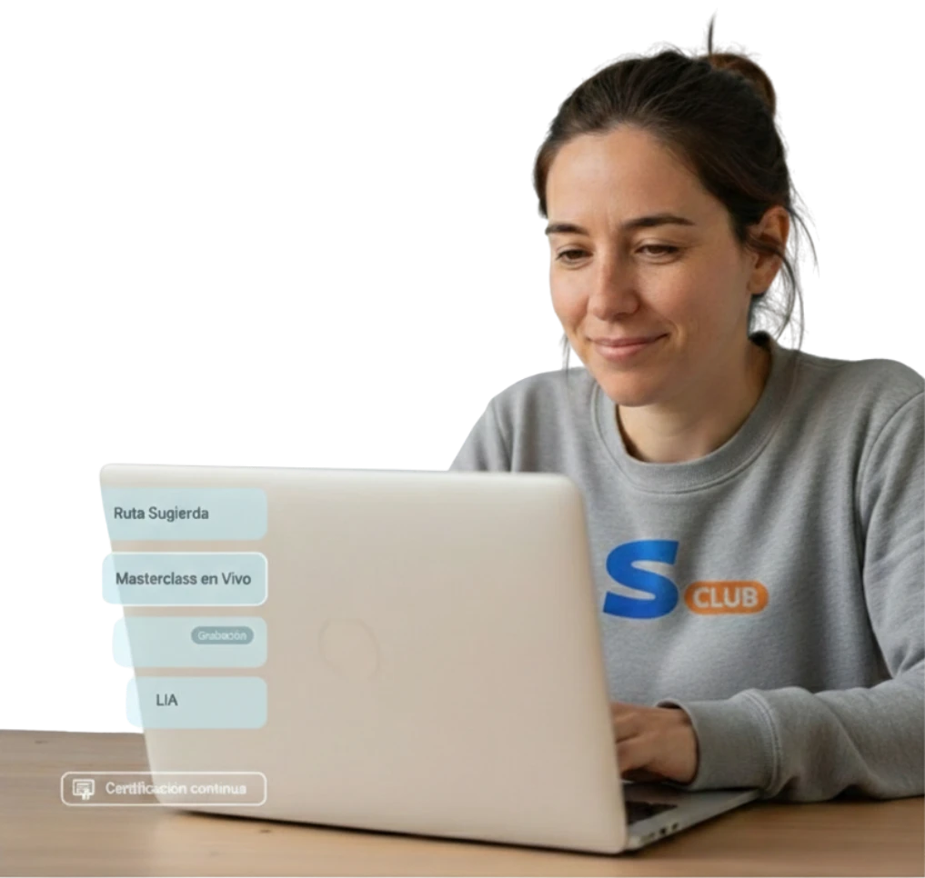 Docente usando LIA en su laptop dentro de Superdocentes Club