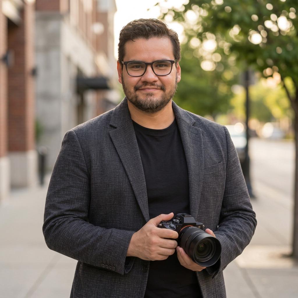 David Salebe, founder and creative director of The Studio Weddings, holding a camera