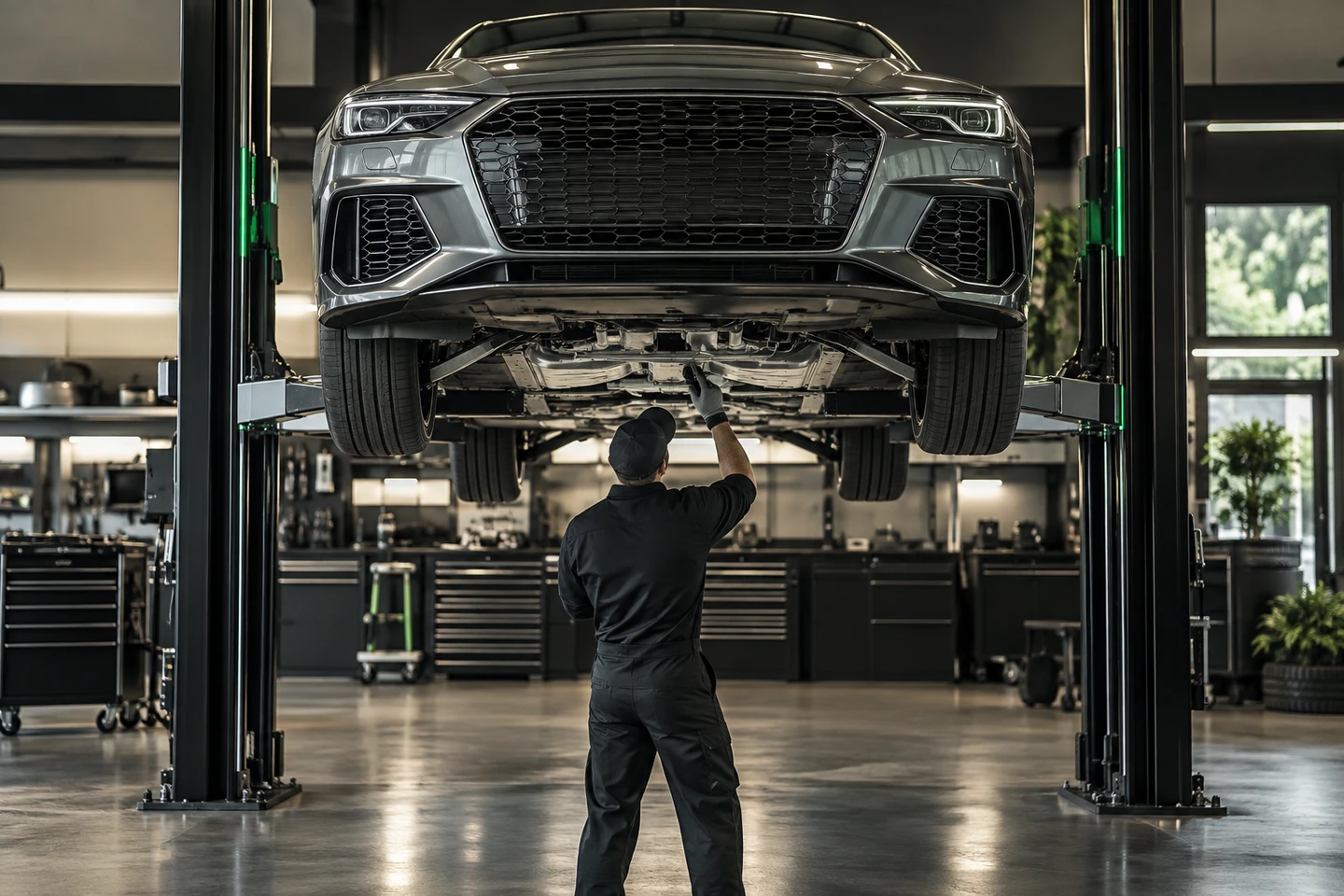 Passenger car receiving complete automotive service