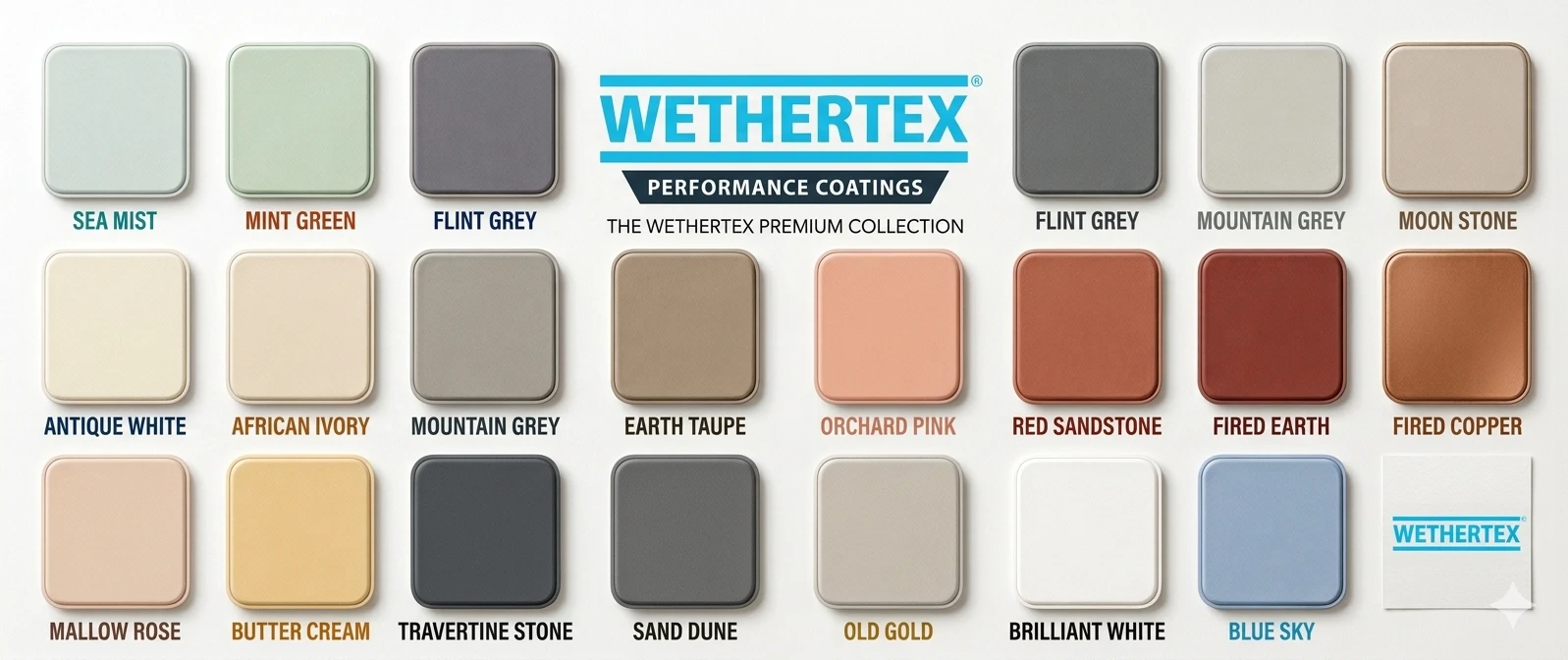 Exterior wall coating colours Kettering — Wethertex premium collection