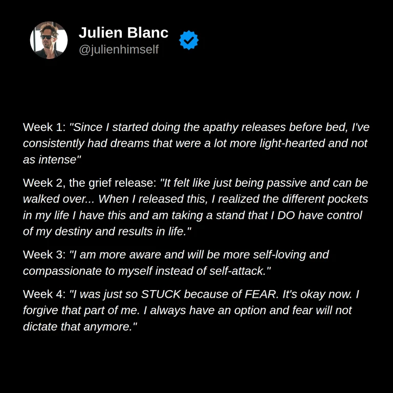 Adam’s weeks 1–4: reporting less intense dreams, recognizing passivity, practicing self-compassion, and forgiving the part of himself that felt stuck in fear.