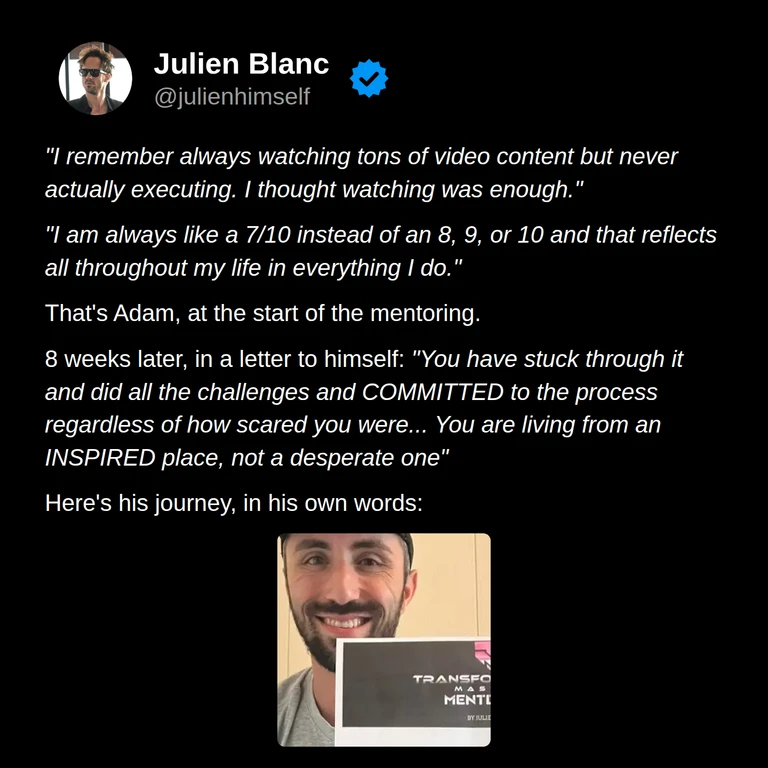 Adam’s story: from watching videos without taking action and feeling short of his potential to completing the challenges and describing a more inspired life.