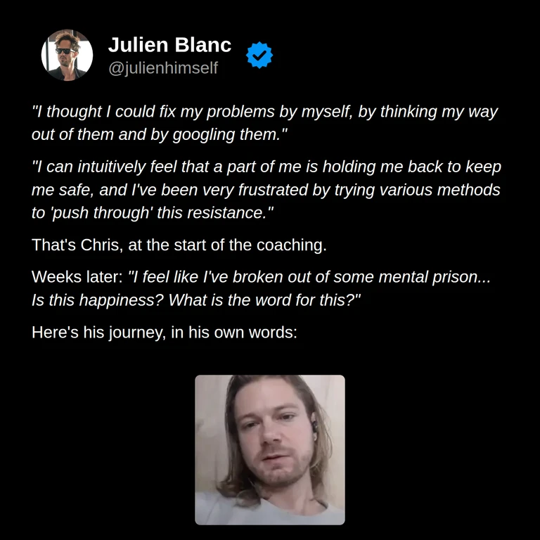 Chris’s story: from trying to think and search his way out of his problems and feeling held back to describing a sense of freedom and lightness weeks later.