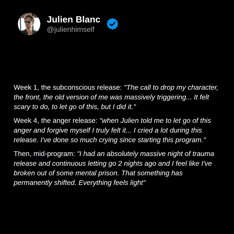 Chris describes letting go of an old version of himself, crying during a forgiveness exercise, and a later experience that left him feeling lighter.
