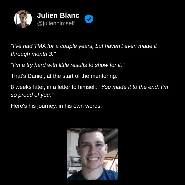 Daniel’s story: after struggling to finish earlier programs and seeing few results, he celebrates reaching the end of the mentoring in a letter to himself.