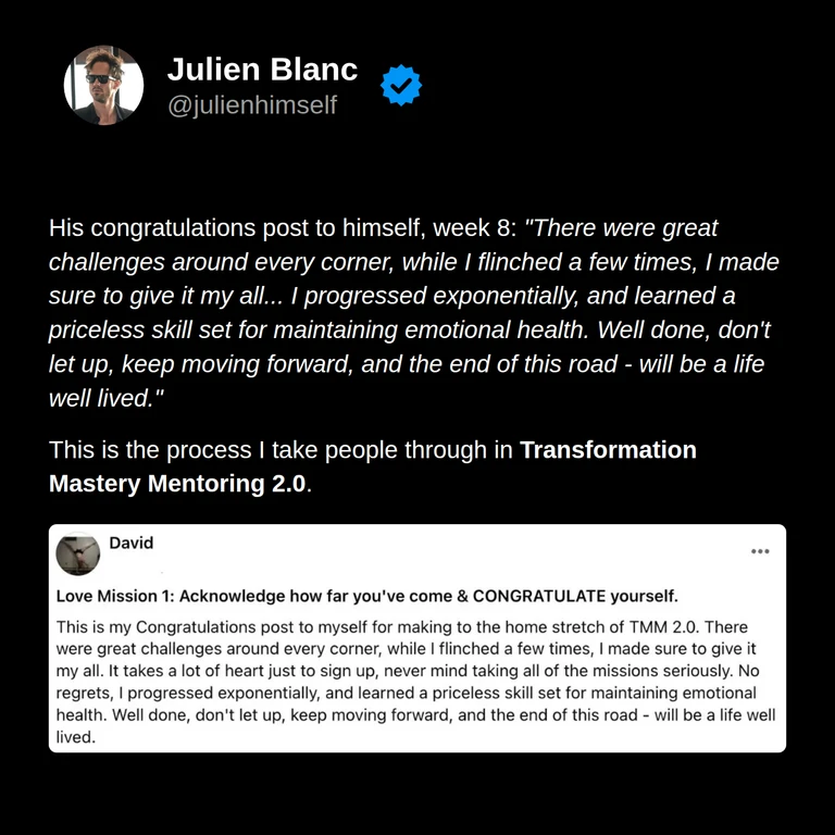 David’s original week 8 congratulations post celebrates meeting challenges, making progress, and learning skills to support his emotional health.