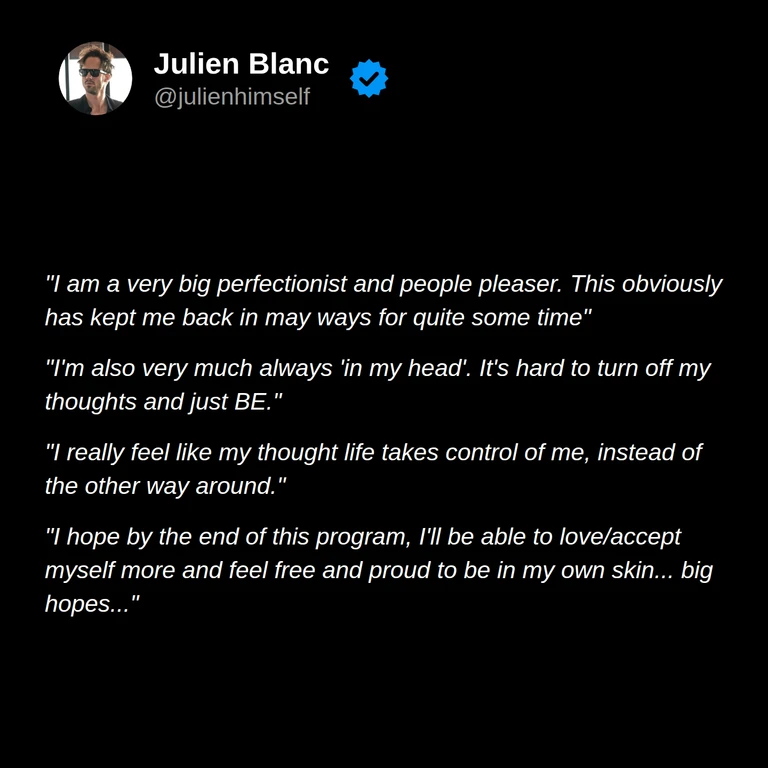 David Han describes perfectionism, pleasing others, constant overthinking, and hoping to feel more love and acceptance for himself.