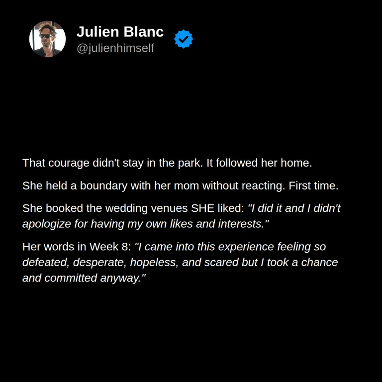 Dena describes holding a boundary with her mother, choosing wedding venues she liked without apologizing, and committing despite a difficult start.