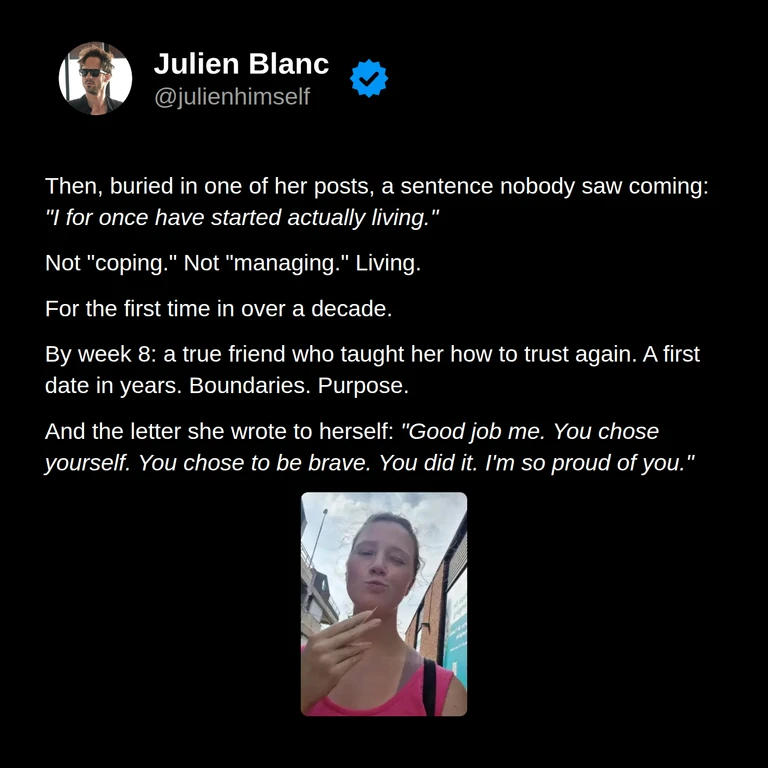 Evilda describes beginning to feel she was living again, making a trusted friend, going on a date, developing boundaries and purpose, and feeling proud of herself.