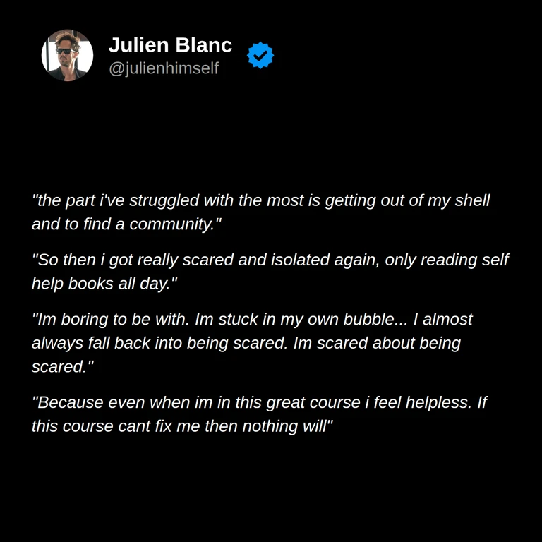 Fanny describes struggling to find community, isolating herself with self-help books, feeling trapped in fear, and worrying that she could not change.