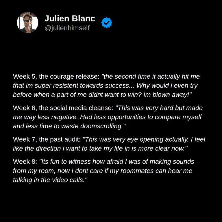 Fanny reflects on resistance to success, less comparison after a social media break, a clearer direction for her life, and greater comfort speaking on video calls.
