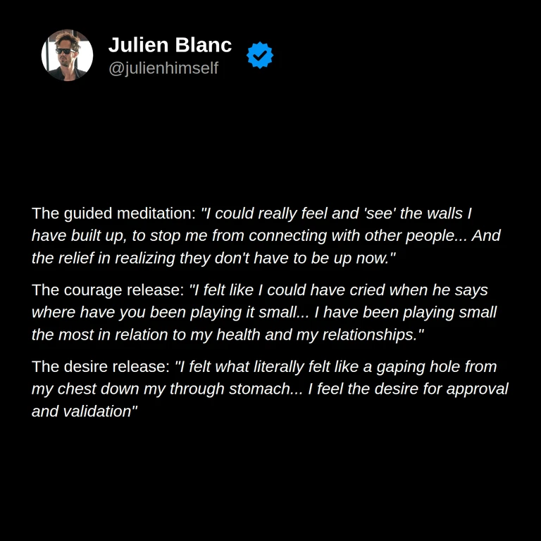 Hannah reflects on barriers to connection, holding herself back in health and relationships, and noticing a desire for approval during guided exercises.