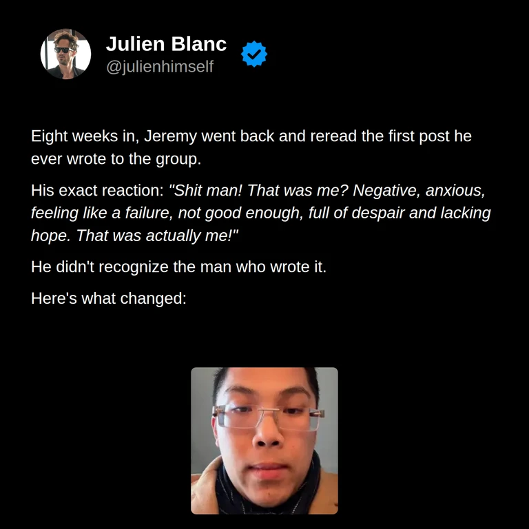 Jeremy’s story opens with his surprise at rereading his first group post after eight weeks and seeing how negative, anxious, and hopeless he had felt.