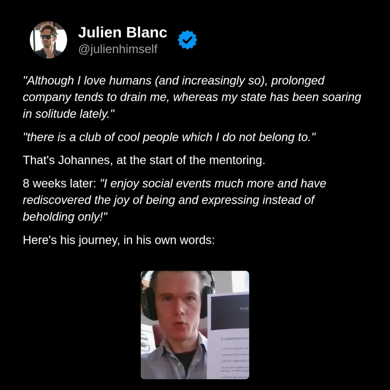 Johannes’s story: from feeling drained by company and excluded from a club of cool people to enjoying social events and expressing himself more freely.