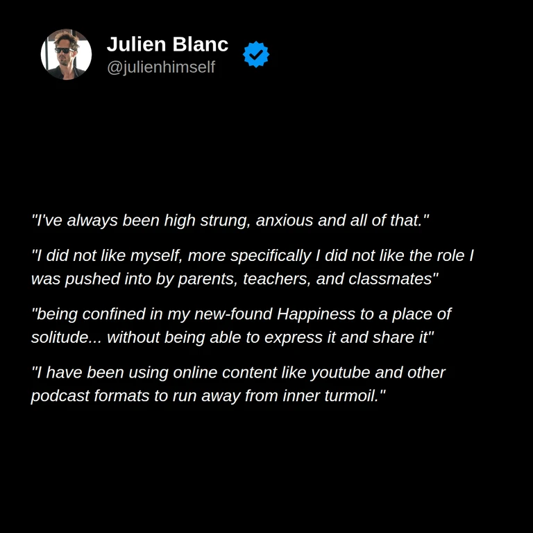 Johannes describes feeling anxious, disliking roles imposed on him, finding happiness mainly in solitude, and using online content to escape inner turmoil.