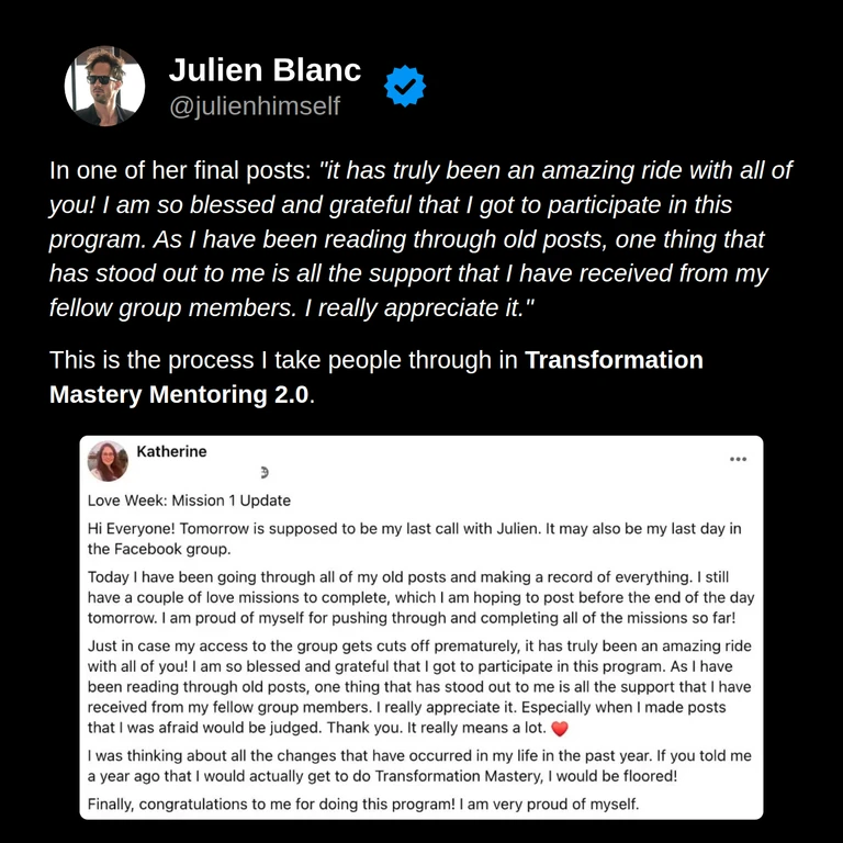 Katherine’s original closing post celebrates her participation and persistence and expresses gratitude for support from fellow group members.