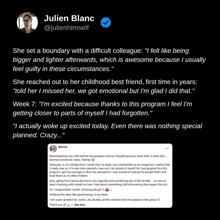 Marine sets a boundary without guilt, reconnects with a childhood friend, and shares her excitement about rediscovering herself.