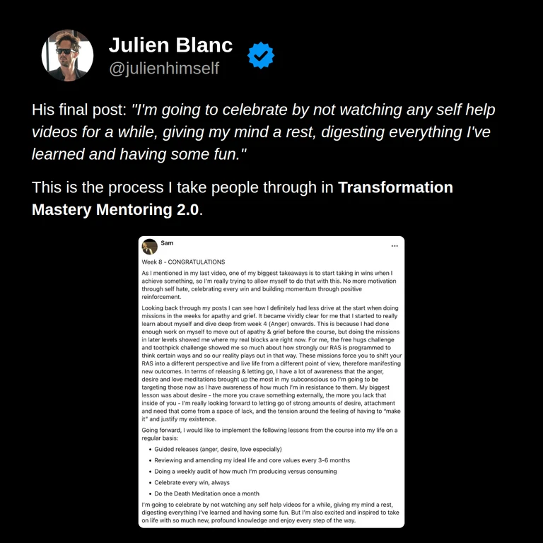 Sam’s original final post celebrates his progress, describes plans to apply the course lessons, and promises time to rest, enjoy life, and have fun.